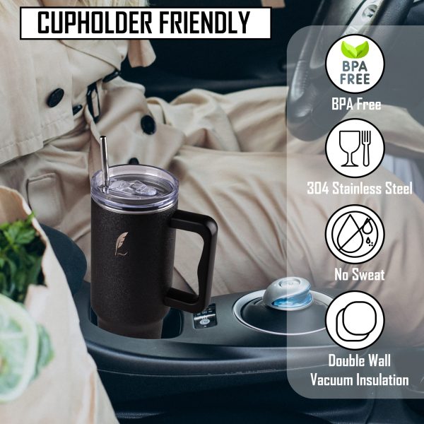 LUXHABA 1200 ML Stainless Steel Insulated Tumbler with lid and Straw | Sipper | 100% Leak Proof Lid | Insulated Tumbler | Travel Coffee Mug | Double Insulated Vacuum Flask Keeps Beverages Hot & Cold (BLACK) - Image 3