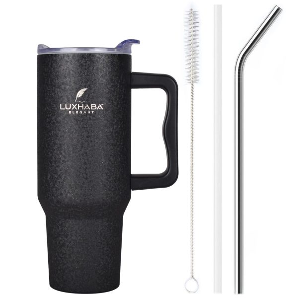 LUXHABA 1200 ML Stainless Steel Insulated Tumbler with lid and Straw | Sipper | 100% Leak Proof Lid | Insulated Tumbler | Travel Coffee Mug | Double Insulated Vacuum Flask Keeps Beverages Hot & Cold (BLACK)